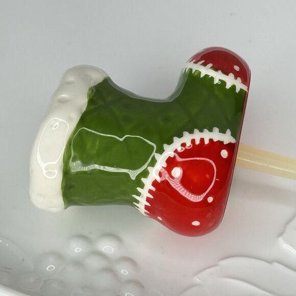 Nora Fleming Retired Mini Christmas Stocking Toothpick Holder Embossed Quilt EUC - Picture 4 of 7